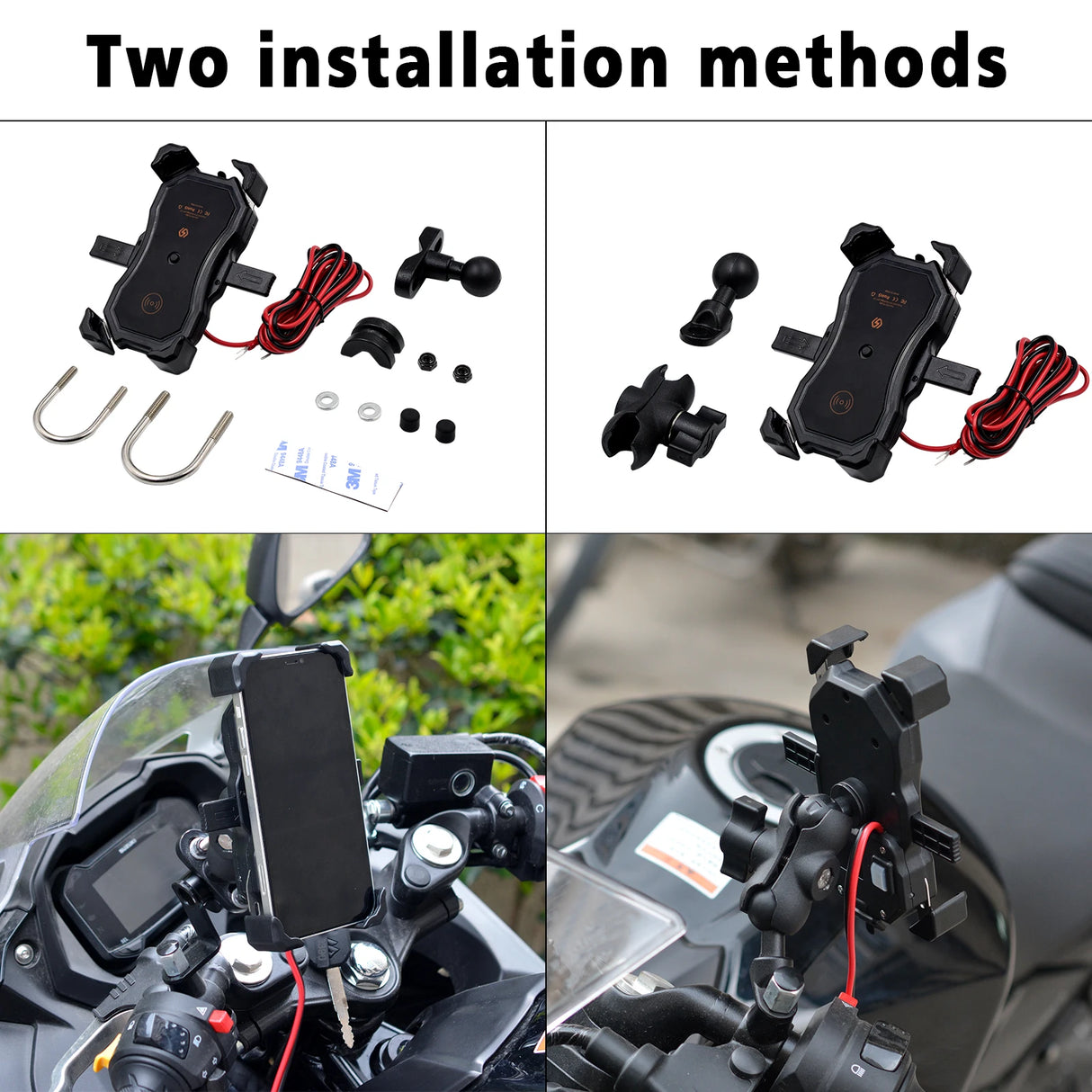 Motorcycle Mobile Phone Mount Holder Charger Clamp With Self Locking