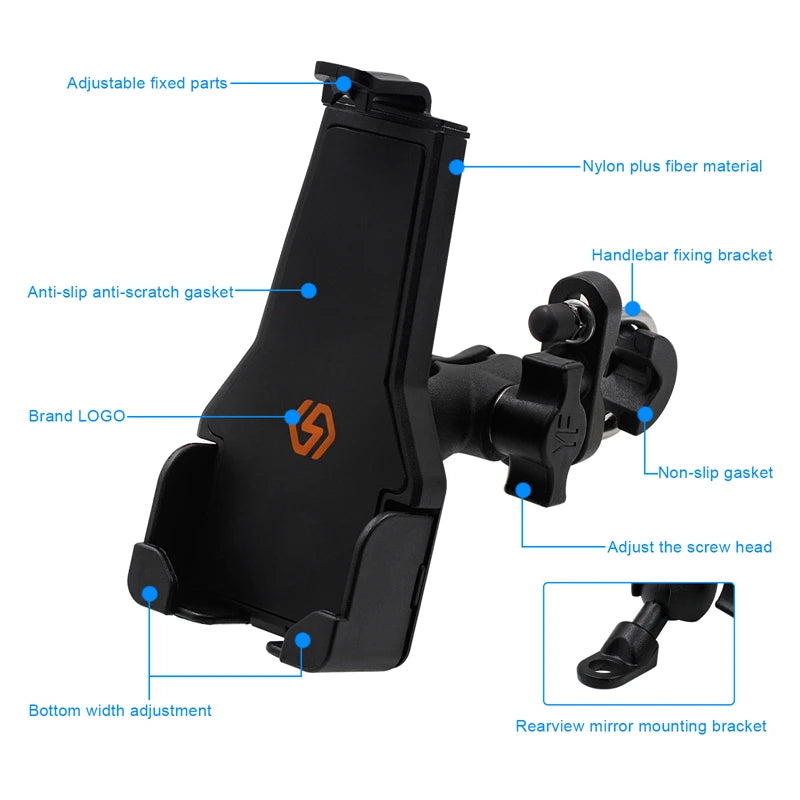 Motorcycle Mobile Phone Holder Mount 360-degree Rotation Bracket Clamp